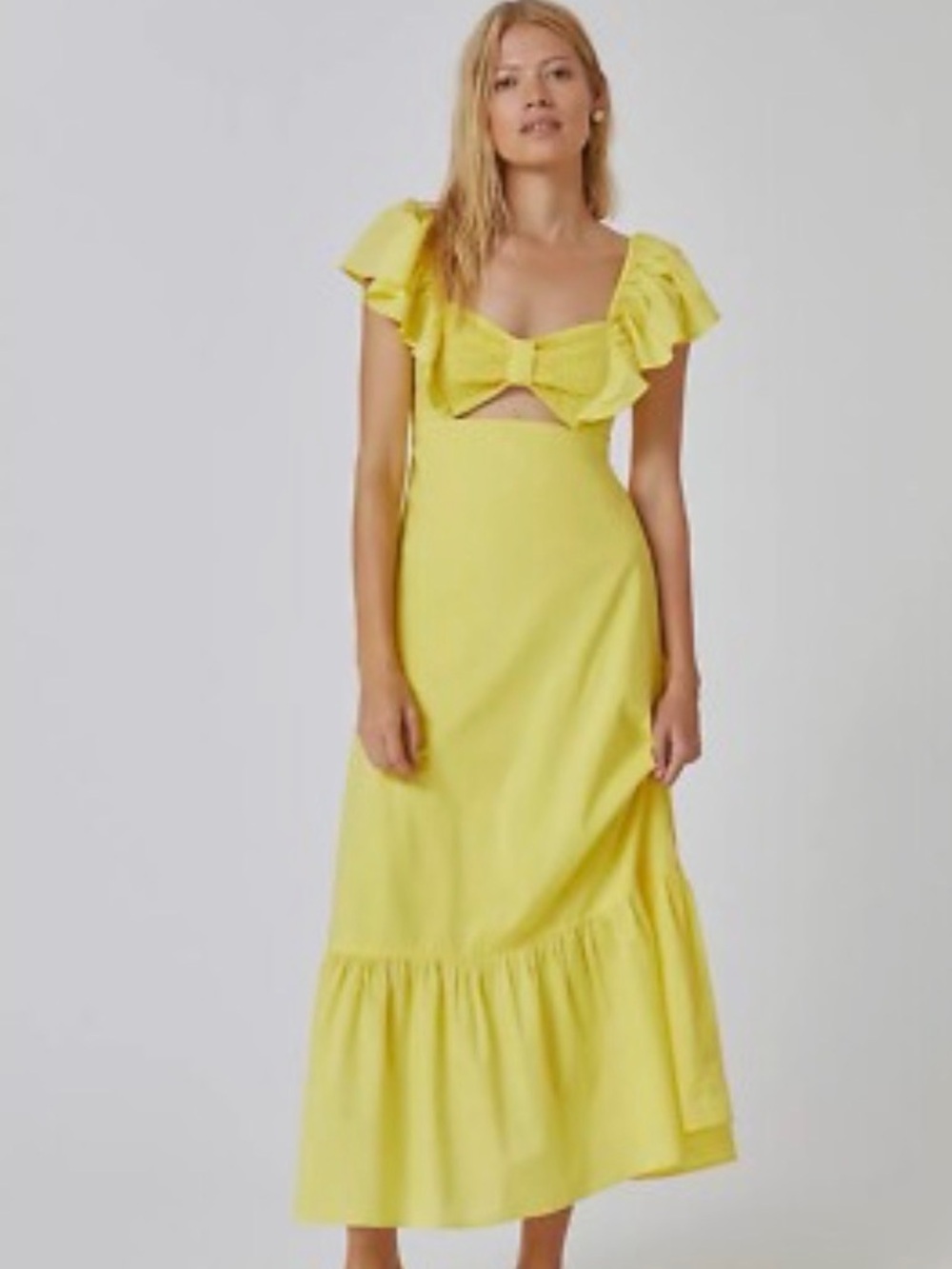 FARM RIO Yellow Ruffle Bow Cutout Maxi Dress